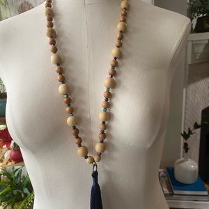 Bohemian style necklace wood and metal beads